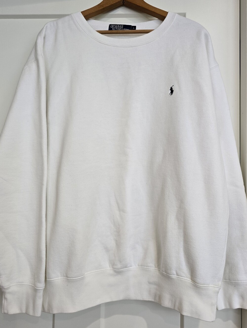 Polo Ralph Lauren Men's L White Crew Neck Sweatshirt Embroidered Logo Preppy